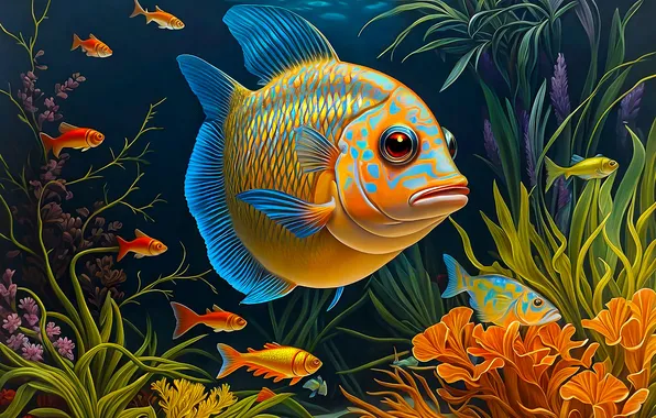 Water, fish, fish, algae, nature, fish, painting, underwater world