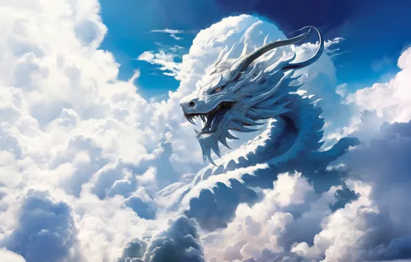 The sky, clouds, landscape, nature, dragon, fantasy, fantasy art, ai art