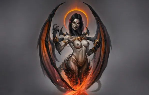 Girl, Chest, Style, Girl, Wings, The demon, Darkness, Erotic