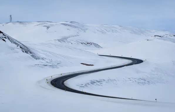 Picture winter, road, snow, landscape, mountains
