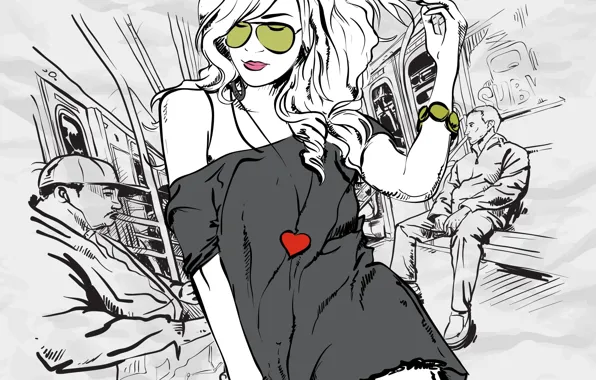 Picture girl, style, people, metro, heart, vector, glasses, jacket