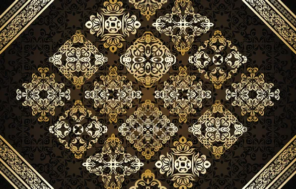 Picture flowers, background, gold, pattern, black, texture