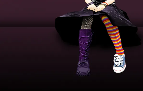 Picture color, girl, background, black, feet, shoes, different, Sneakers