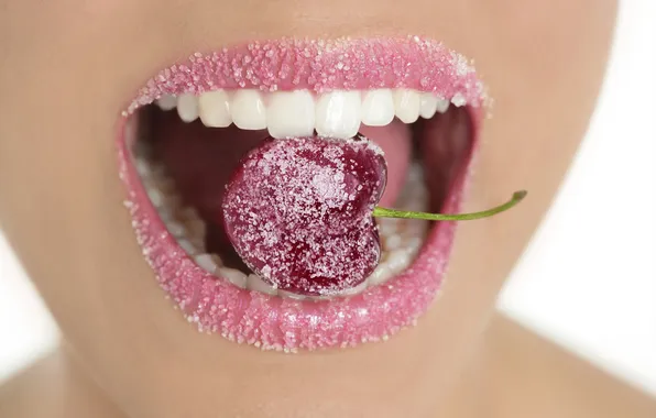 Picture fruit, cherry, sugar, mouth, teeth