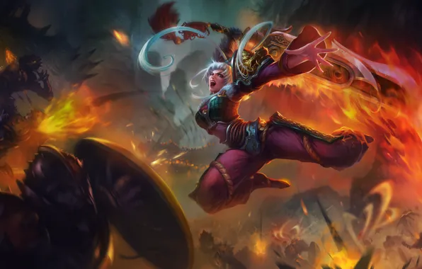 Girl, Fantasy, Fire, Art, Flame, League of Legends, Illustration, LoL