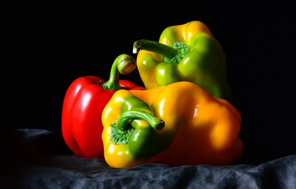 Food, pepper, black background, still life, vegetables, composition, Bulgarian