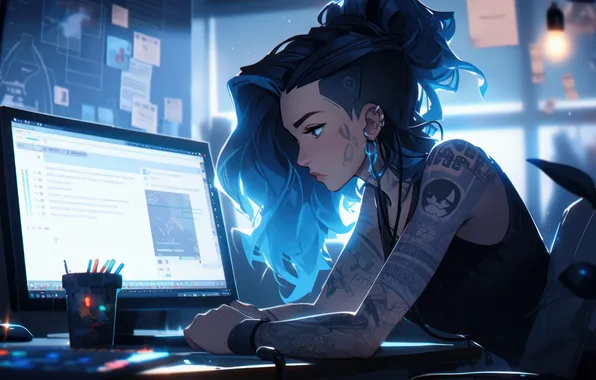 Girls, Digital Art, Tattoo, AI Generated, Desktop Computer