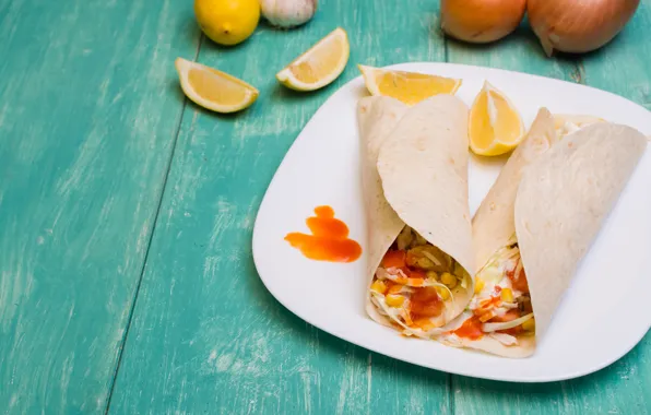 Picture lemon, bow, meat, vegetables, Mexican, pellet, tortillla