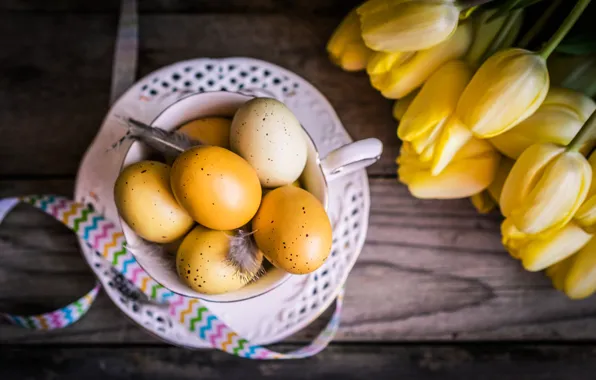 Picture flowers, holiday, Board, eggs, feathers, Easter, tape, Cup