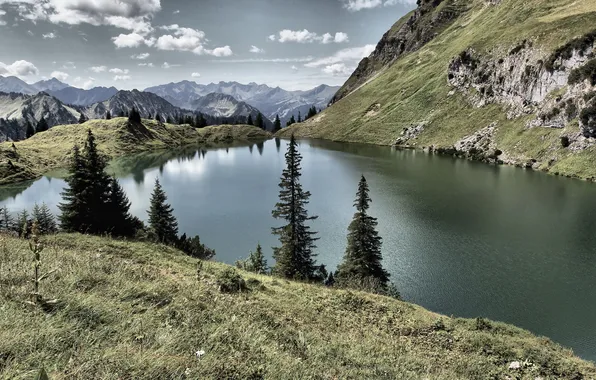 Landscape, mountains, lake
