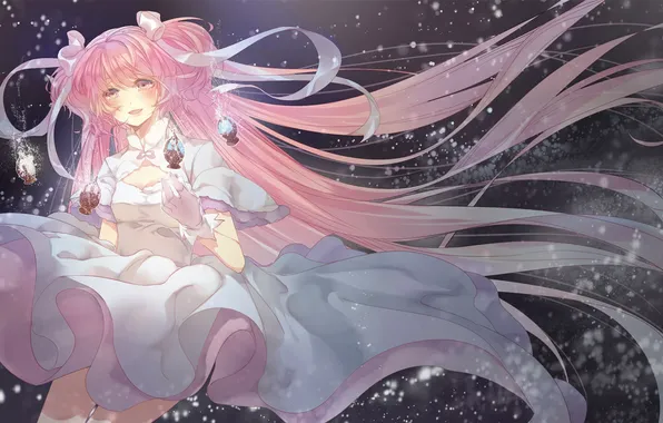 Picture girl, smile, Vocaloid, pink hair, Megurine Luka