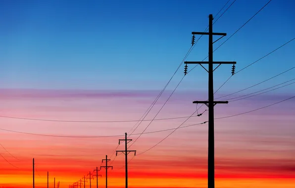 The sky, sunset, power lines