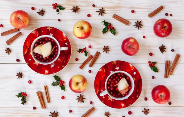 Berries, apples, Christmas, fruit, cinnamon, Christmas, winter, cup