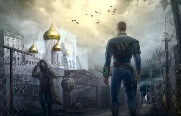 The city, Church, Birds, Apocalypse, Russia, Fallout, Art, Art