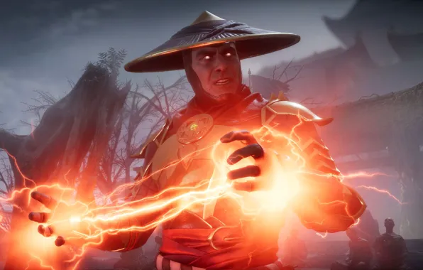 Red, game, lightning, fighting, Raiden, god of thunder, screenshot, NetherRealm Studios