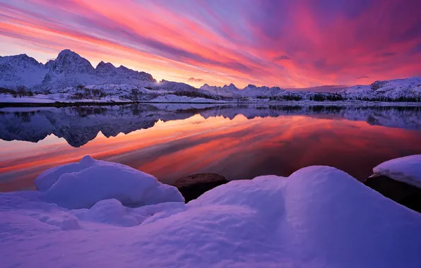 Sky, Fire, Landscape, Sunset, Essence, Norway, Nice, Lofoten