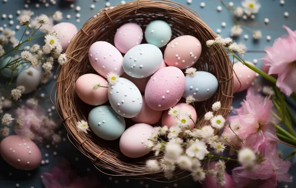 Flowers, holiday, eggs, spring, Easter, socket, painted, eggs