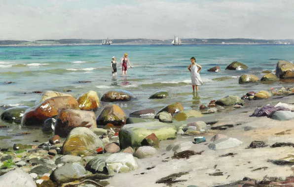 Picture Danish painter, 1921, Peter Merk Of Menstad, Peder Mørk Mønsted, Danish realist painter, Young women …
