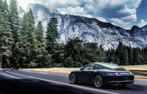 Picture mountains, 911, Porsche, black, Carrera, rear, 991