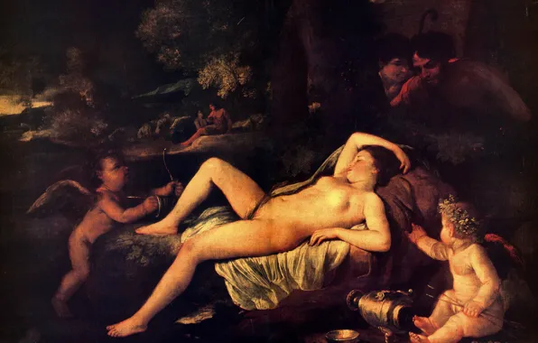 Woman, angels, Sleeping, see, Poussin, Nicholas, Venus And Cupid