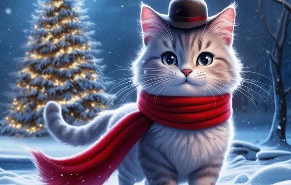 Winter, frost, cat, cat, mustache, look, snow, night