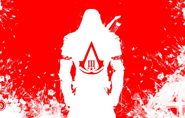 White, red, fragments, coat of arms, killer, ubisoft, assassins creed 3, Connor