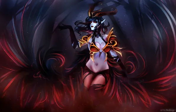 Girl, wings, the demon, art, horns, Dota 2, Akasha, Queen of Pain