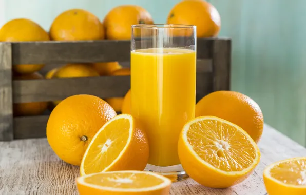 Glass, oranges, juice, orange