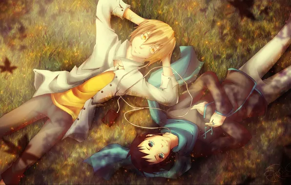 Picture grass, guys, art, students, lie, Durarara!, states masao programme, ryuugamine mikado