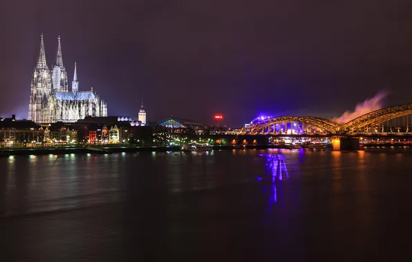 Night, bridge, the city, river, Germany, Church, Germany, Germany