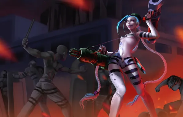 Girl, weapons, people, art, League of Legends, LoL, Jinx