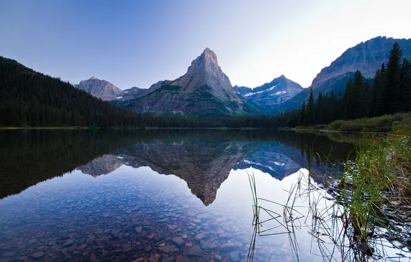 The sky, mountains, lake, reflection