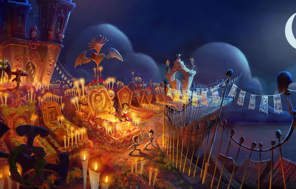 Picture night, children, cartoon, cemetery, The Book of Life