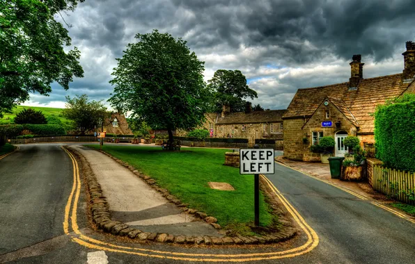 Picture field, England, road, home, architecture., boltton - abbey, velikobritaniya
