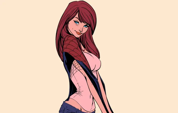 Picture look, girl, jeans, Mike, costume, red hair, blue eyes, looks