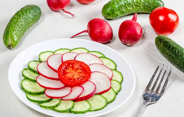 Photo, plate, plug, tomatoes, cucumbers
