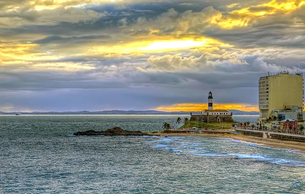 Picture sea, beach, the sun, clouds, ship, island, Brazil, Salvador