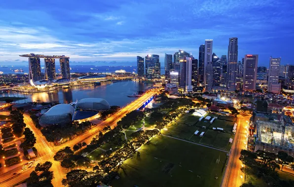 The city, morning, panorama, skyscrapers, Singapore, Singapore, Marina Bay