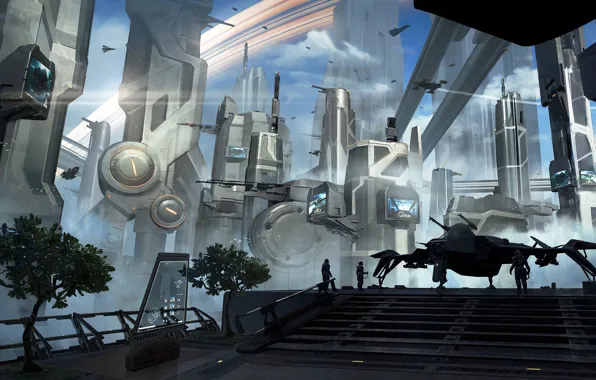 The city, future, fiction, building, megapolis, starship