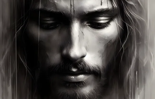 Look, Jesus, portrait, male, religion, monochrome, teacher, faith