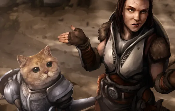 Picture cat, girl, armor, Lydia
