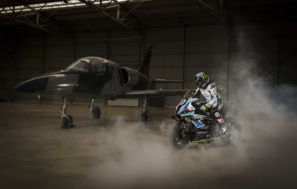 Picture The plane, Motorsport, 2021, BMW Motorrad World Endurance Team, BMW M 1000 RR meets fighter …