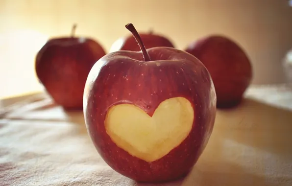 Macro, love, creative, mood, heart, apple, Apple, fruit