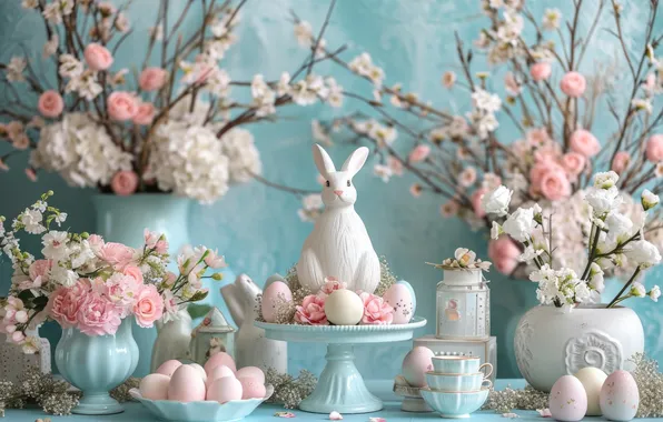 Flowers, holiday, hare, eggs, spring, rabbit, Easter, Bunny