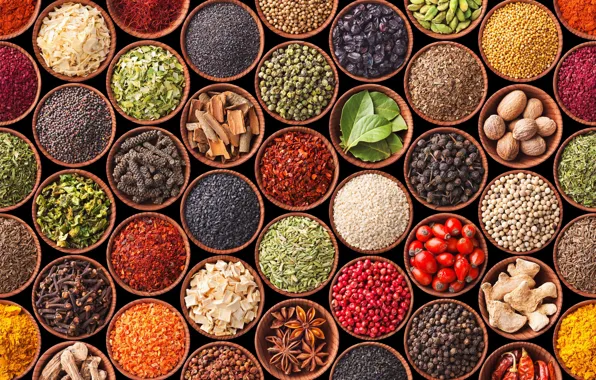 Picture pepper, carnation, spices, diversity, cardamom, star anise, mustard, turmeric