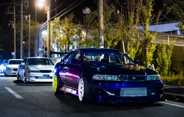 White, night, tuning, Toyota, tuning, Toyota, dark blue, mark 2