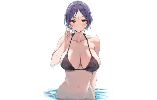 Hot, sexy, wet, boobs, anime, short hair, pretty, purple