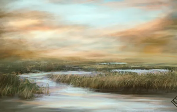 Grass, water, nature, swamp, art