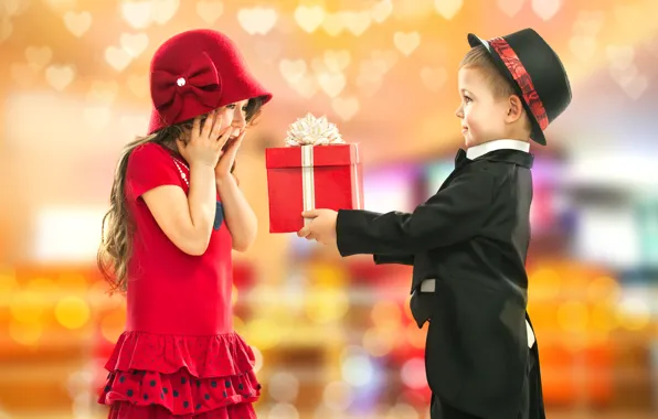 Picture children, birthday, gift, boy, girl, gentleman, Little lady