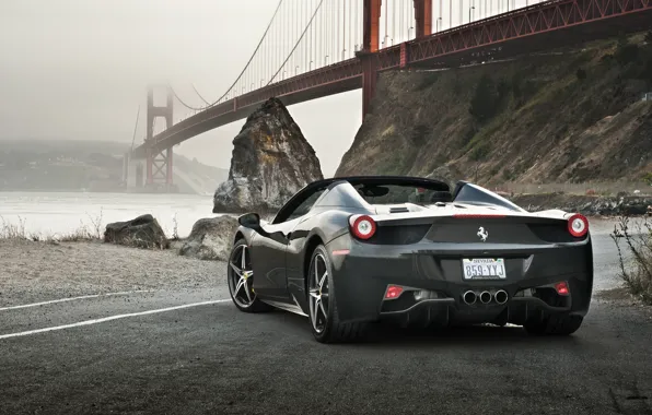 Picture Ferrari, 458, Bridge, Water, Back, Gray, Spider, Supercar